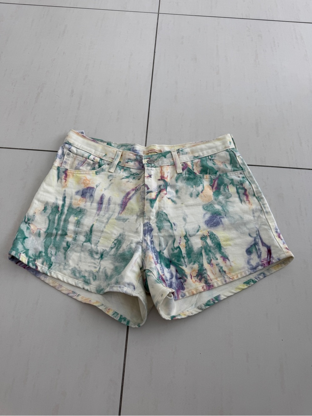 Levi's White Multi Watercolor Jean Shorts